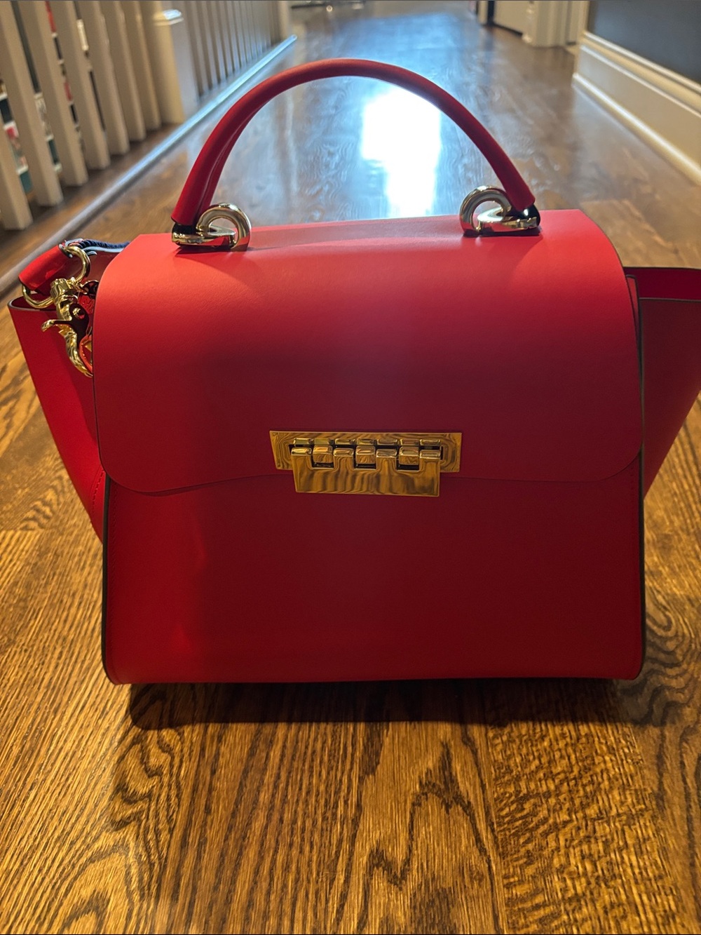 ZAC Zac Posen Red Structured Top-Handle Satchel with Gold Hardware